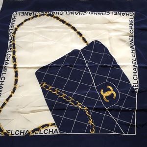 CHANEL Signature Big  CC Logo Monogram Silk Scarf